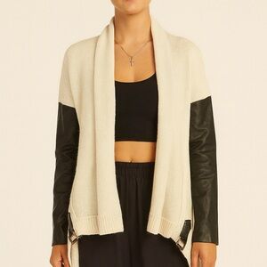 Ella Moss cream knit cardigan w/Faux Leather & sleeves